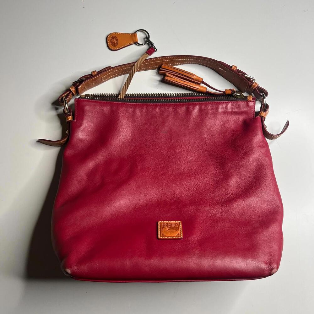 Dooney & Bourke Red Leather Shoulder Bag / Hobo Bag Vintage